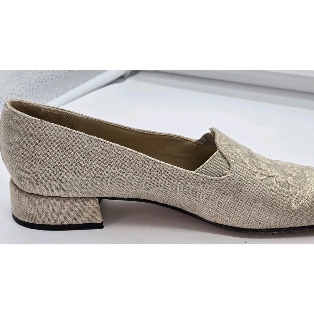 Talbots Loafers Comfort Square Toe Slip On Linen Embr Fabric Sz 7.5N Boho Cottag - Picture 6 of 10
